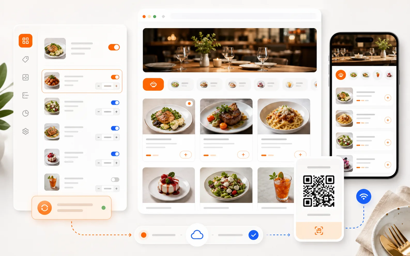 Digitales Restaurantmenü als Website-Widget mit QR-Code